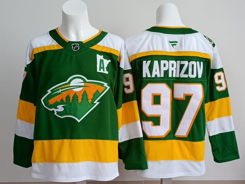 Men 2025 Minnesota Wild 97 Kaprizov Green Fanatics Home Premium NHL Jersey style 1